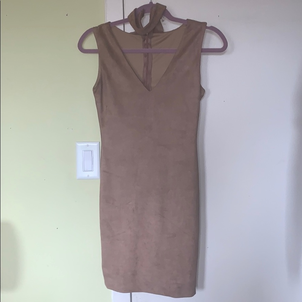 LF ALOT keyhole choker suede dress